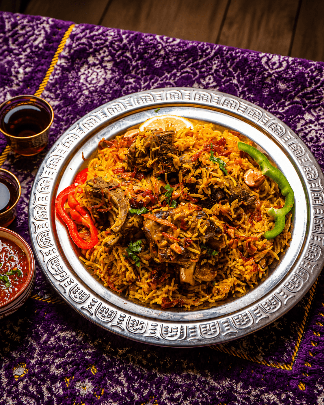 Slow-cooked Lamb Mandi served over fragrant spiced rice at Khaleej Mandi House Leicester